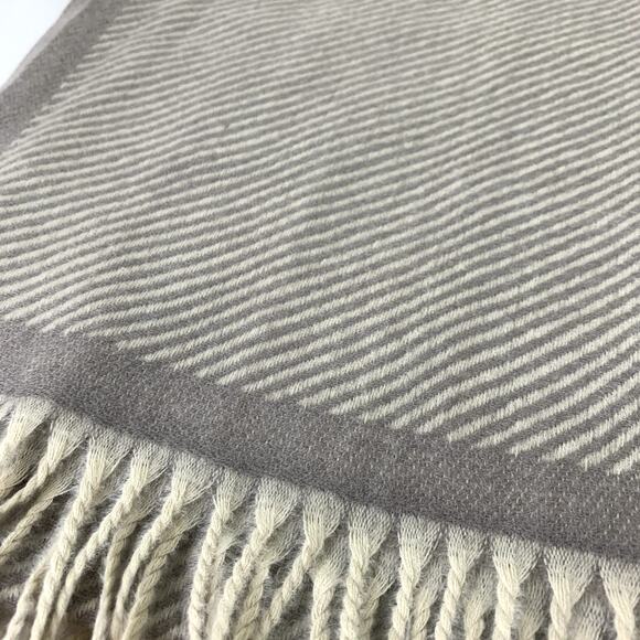 100% Cashmere Pashmina scarf *New* tan cream taupe pinstripe, beautiful soft - Picture 9 of 12